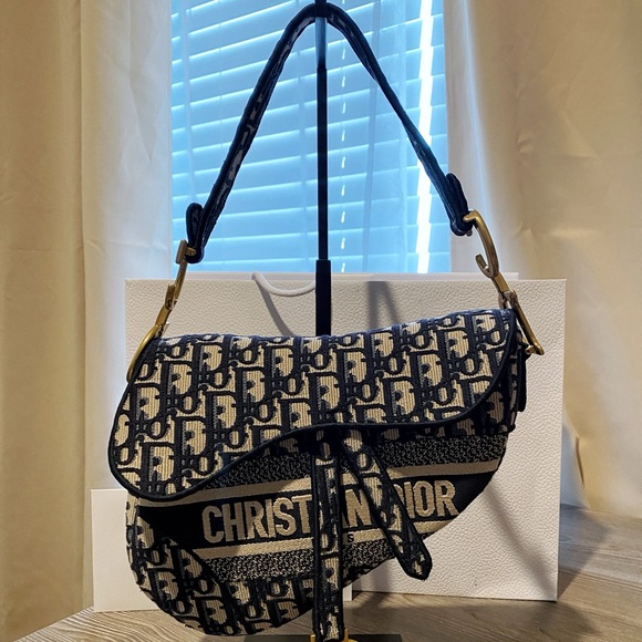 Dior Handbags - Dior - Saddle Bag (Blue Dior Oblique Embroidery) #UsedlikeNew